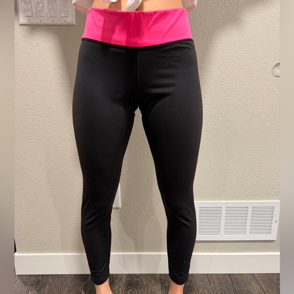 PINK Victoria's Secret Black Leggings with Hot Pink Waistband